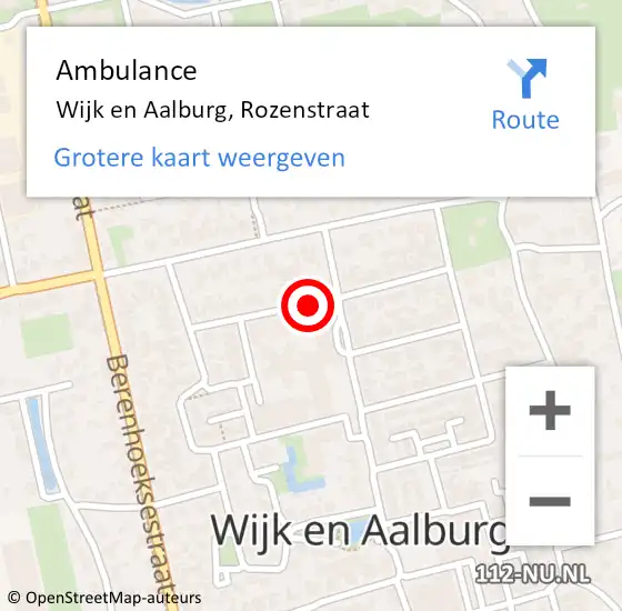 Locatie op kaart van de 112 melding: Ambulance Wijk en Aalburg, Rozenstraat op 21 juli 2019 01:00