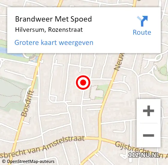 Locatie op kaart van de 112 melding: Brandweer Met Spoed Naar Hilversum, Rozenstraat op 21 juli 2019 04:05