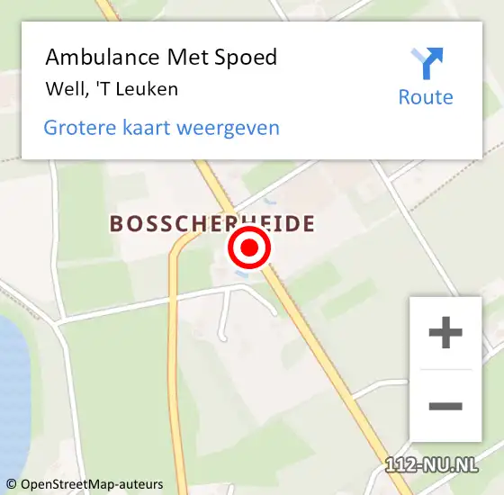 Locatie op kaart van de 112 melding: Ambulance Met Spoed Naar Well, 'T Leuken op 21 juli 2019 05:42