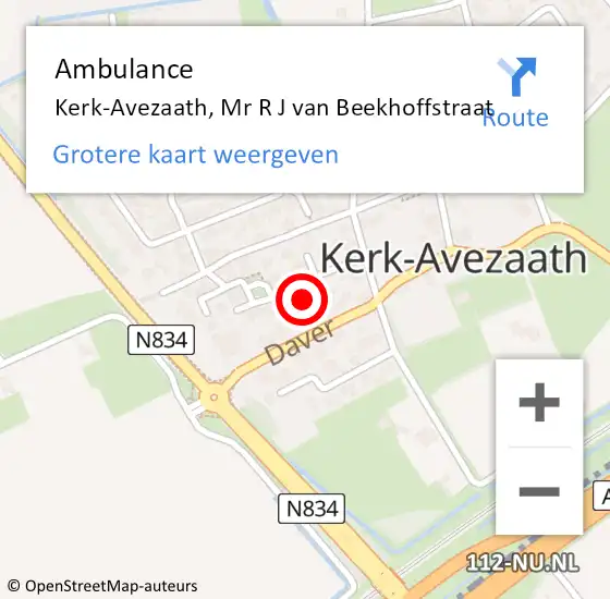 Locatie op kaart van de 112 melding: Ambulance Kerk-Avezaath, Mr R J van Beekhoffstraat op 21 juli 2019 06:38