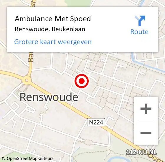 Locatie op kaart van de 112 melding: Ambulance Met Spoed Naar Renswoude, Beukenlaan op 8 april 2014 08:30