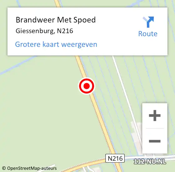 Locatie op kaart van de 112 melding: Brandweer Met Spoed Naar Giessenburg, N216 op 21 juli 2019 08:38