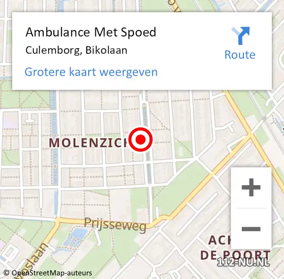 Locatie op kaart van de 112 melding: Ambulance Met Spoed Naar Culemborg, Bikolaan op 21 juli 2019 12:29