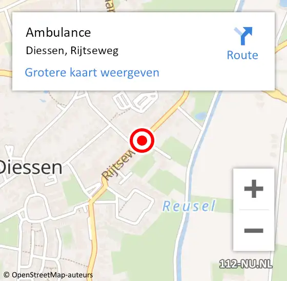 Locatie op kaart van de 112 melding: Ambulance Diessen, Rijtseweg op 21 juli 2019 14:19