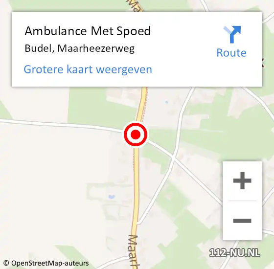 Locatie op kaart van de 112 melding: Ambulance Met Spoed Naar Budel, Maarheezerweg op 21 juli 2019 14:37