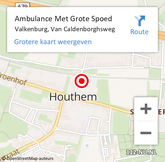 Locatie op kaart van de 112 melding: Ambulance Met Grote Spoed Naar Valkenburg, Van Caldenborghsweg op 8 april 2014 09:02