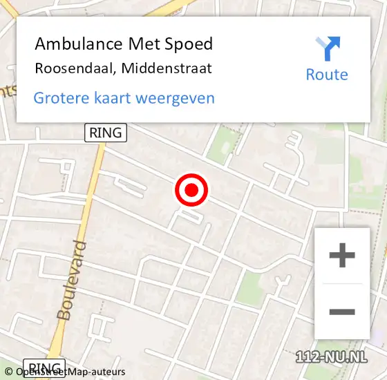 Locatie op kaart van de 112 melding: Ambulance Met Spoed Naar Roosendaal, Middenstraat op 21 juli 2019 18:14