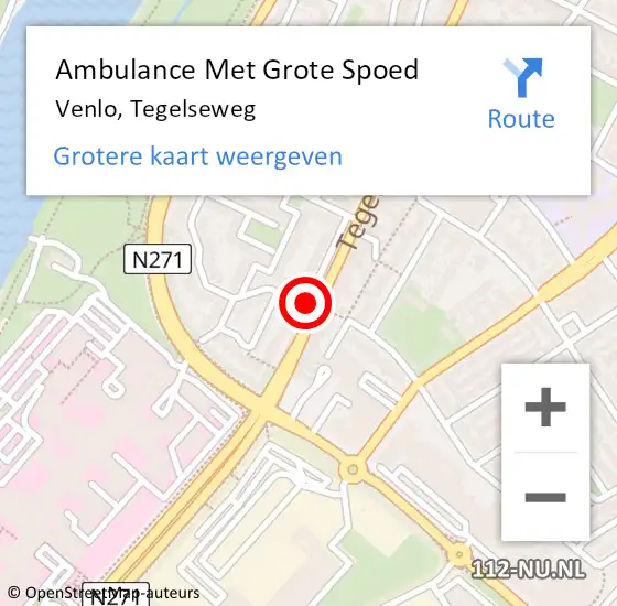 Locatie op kaart van de 112 melding: Ambulance Met Grote Spoed Naar Venlo, Tegelseweg op 21 juli 2019 18:51