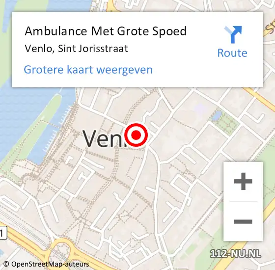 Locatie op kaart van de 112 melding: Ambulance Met Grote Spoed Naar Venlo, Sint Jorisstraat op 21 juli 2019 19:39