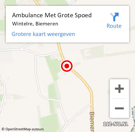 Locatie op kaart van de 112 melding: Ambulance Met Grote Spoed Naar Wintelre, Biemeren op 21 juli 2019 19:39