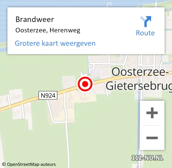 Locatie op kaart van de 112 melding: Brandweer Oosterzee, Herenweg op 21 juli 2019 20:22