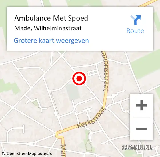 Locatie op kaart van de 112 melding: Ambulance Met Spoed Naar Made, Wilhelminastraat op 21 juli 2019 20:52