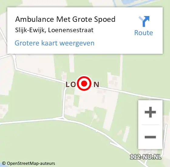 Locatie op kaart van de 112 melding: Ambulance Met Grote Spoed Naar Slijk-Ewijk, Loenensestraat op 21 juli 2019 22:12