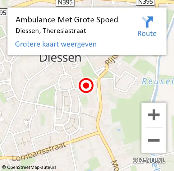 Locatie op kaart van de 112 melding: Ambulance Met Grote Spoed Naar Diessen, Theresiastraat op 21 juli 2019 22:50