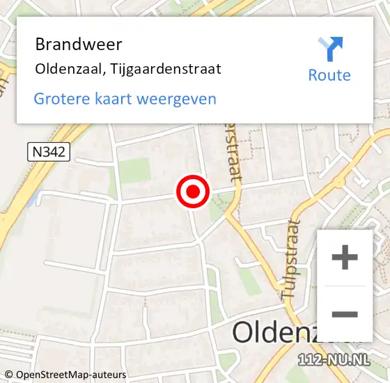 Locatie op kaart van de 112 melding: Brandweer Oldenzaal, Tijgaardenstraat op 21 juli 2019 23:55
