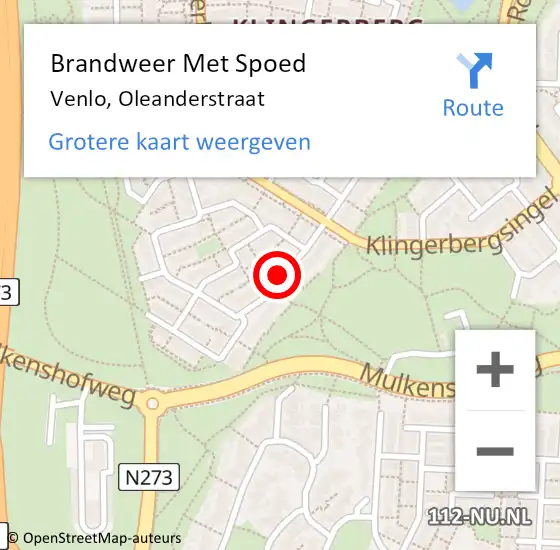 Locatie op kaart van de 112 melding: Brandweer Met Spoed Naar Venlo, Oleanderstraat op 22 juli 2019 00:36