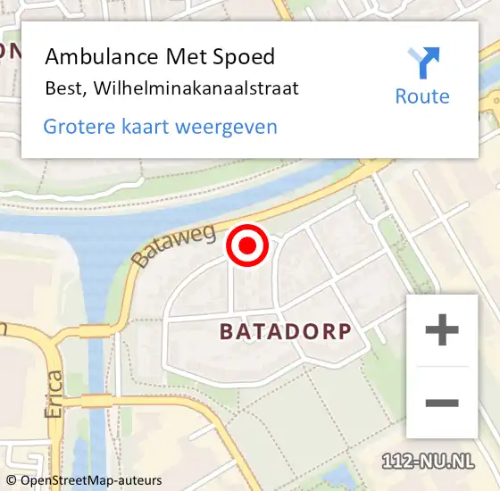 Locatie op kaart van de 112 melding: Ambulance Met Spoed Naar Best, Wilhelminakanaalstraat op 22 juli 2019 02:47