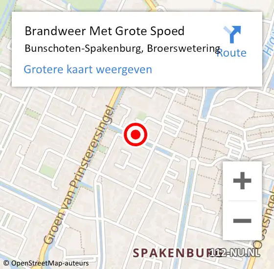 Locatie op kaart van de 112 melding: Brandweer Met Grote Spoed Naar Bunschoten-Spakenburg, Broerswetering op 22 juli 2019 04:33