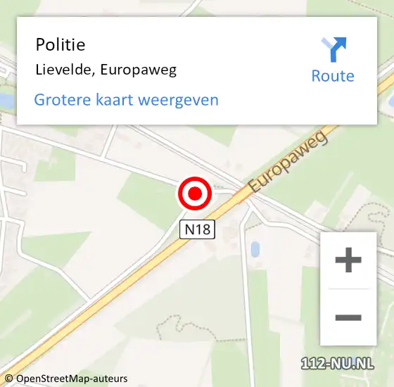 Locatie op kaart van de 112 melding: Politie Lievelde, Europaweg op 22 juli 2019 06:20