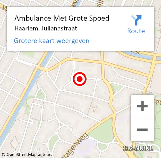 Locatie op kaart van de 112 melding: Ambulance Met Grote Spoed Naar Haarlem, Julianastraat op 22 juli 2019 07:51