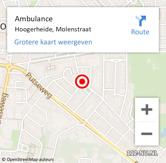 Locatie op kaart van de 112 melding: Ambulance Hoogerheide, Molenstraat op 22 juli 2019 08:29