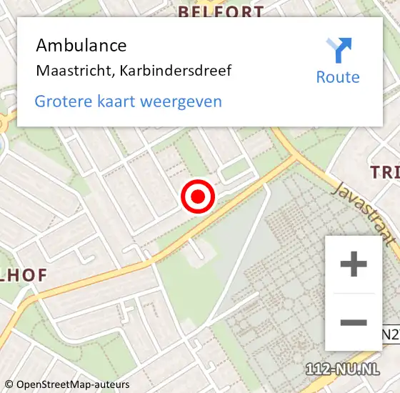 Locatie op kaart van de 112 melding: Ambulance Maastricht, Karbindersdreef op 8 april 2014 09:59