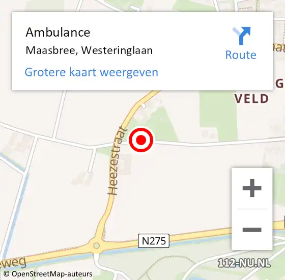 Locatie op kaart van de 112 melding: Ambulance Maasbree, Westeringlaan op 22 juli 2019 10:22