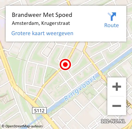 Locatie op kaart van de 112 melding: Brandweer Met Spoed Naar Amsterdam, Krugerstraat op 22 juli 2019 10:25