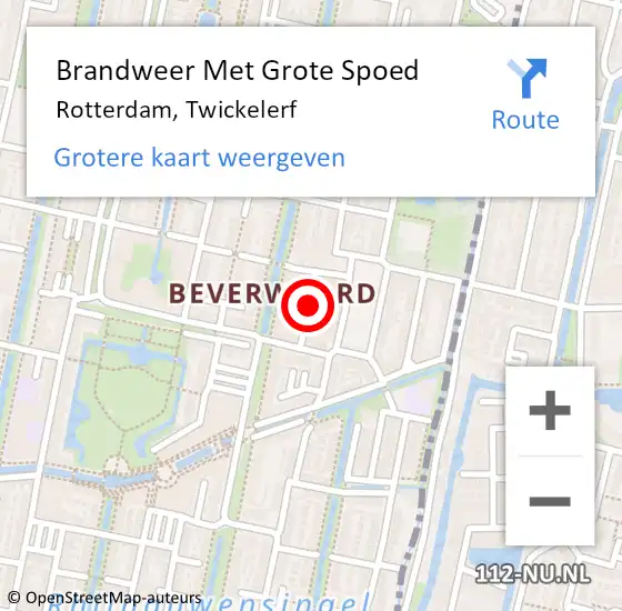 Locatie op kaart van de 112 melding: Brandweer Met Grote Spoed Naar Rotterdam, Twickelerf op 22 juli 2019 11:06