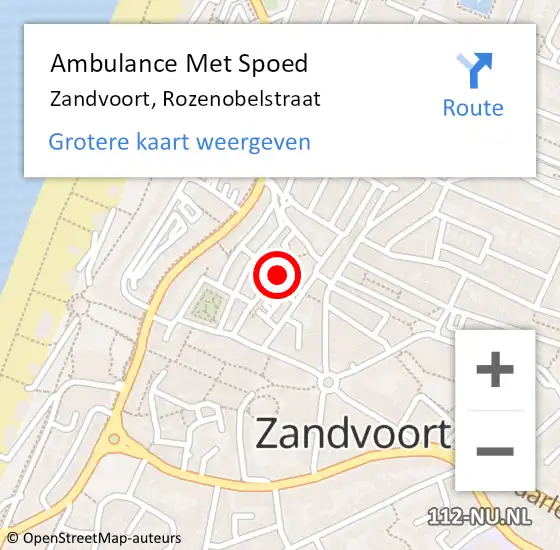 Locatie op kaart van de 112 melding: Ambulance Met Spoed Naar Zandvoort, Rozenobelstraat op 22 juli 2019 11:28