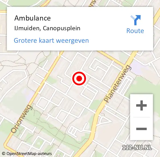 Locatie op kaart van de 112 melding: Ambulance IJmuiden, Canopusplein op 22 juli 2019 15:06