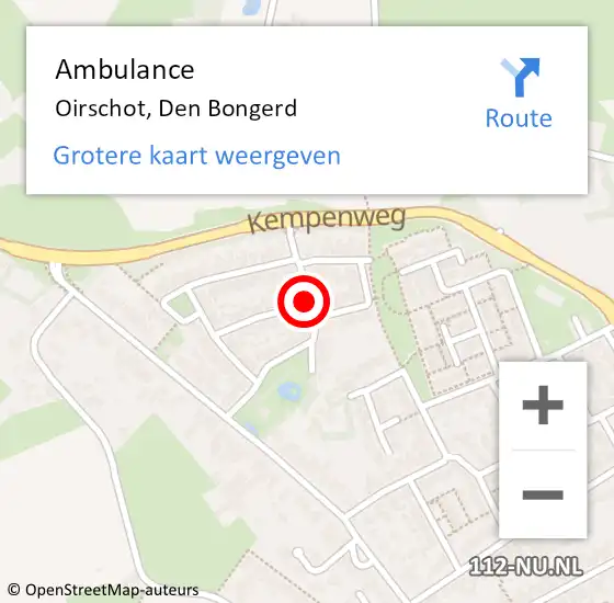 Locatie op kaart van de 112 melding: Ambulance Oirschot, Den Bongerd op 22 juli 2019 17:20