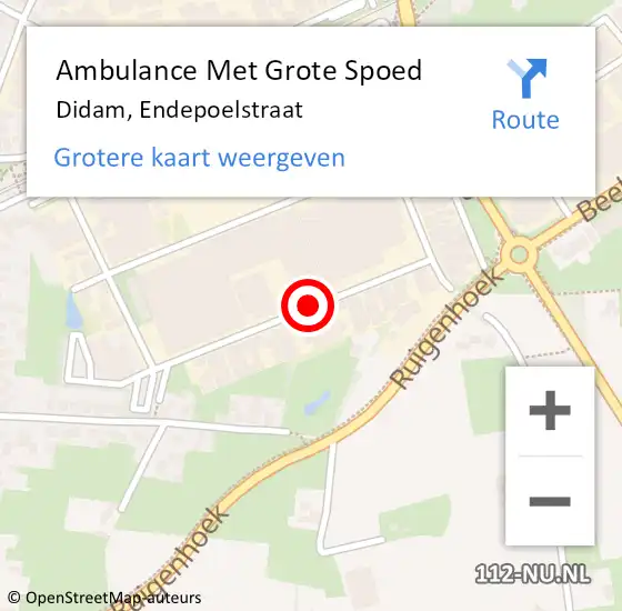 Locatie op kaart van de 112 melding: Ambulance Met Grote Spoed Naar Didam, Endepoelstraat op 22 juli 2019 18:24