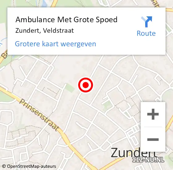 Locatie op kaart van de 112 melding: Ambulance Met Grote Spoed Naar Zundert, Veldstraat op 22 juli 2019 19:20