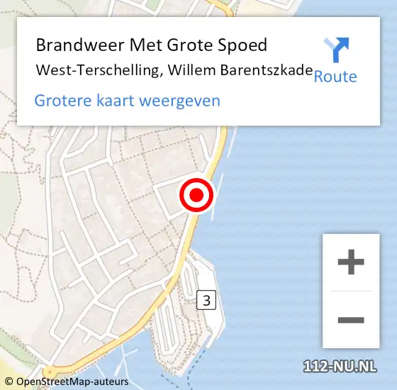Locatie op kaart van de 112 melding: Brandweer Met Grote Spoed Naar West-Terschelling, Willem Barentszkade op 22 juli 2019 19:36