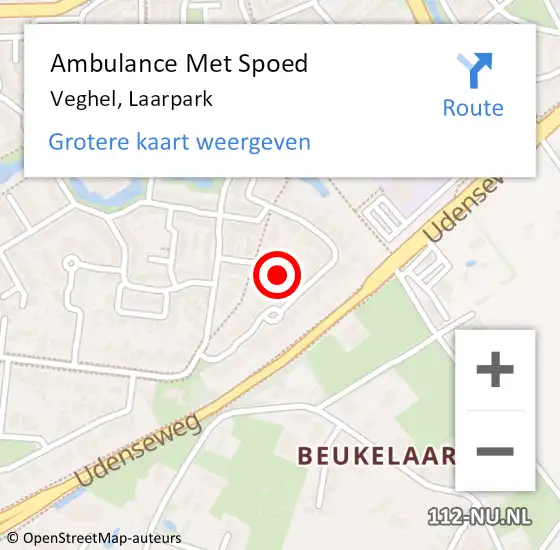 Locatie op kaart van de 112 melding: Ambulance Met Spoed Naar Veghel, Laarpark op 22 juli 2019 20:42