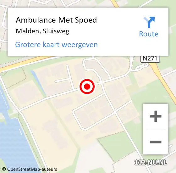 Locatie op kaart van de 112 melding: Ambulance Met Spoed Naar Malden, Sluisweg op 22 juli 2019 21:18