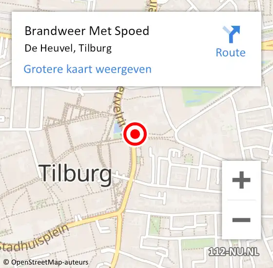Locatie op kaart van de 112 melding: Brandweer Met Spoed Naar De Heuvel, Tilburg op 22 juli 2019 21:20