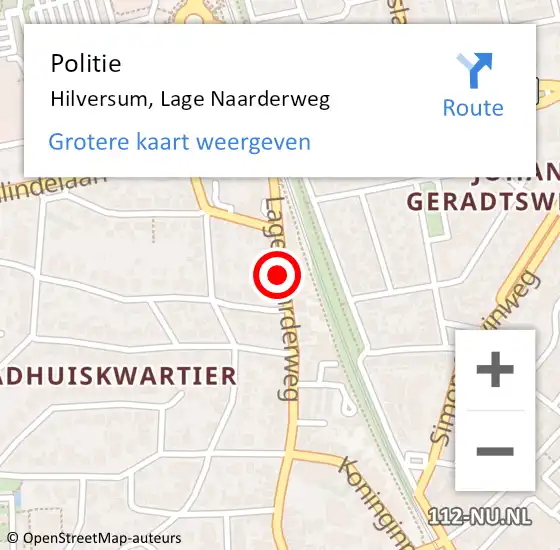 Locatie op kaart van de 112 melding: Politie Hilversum, Lage Naarderweg op 22 juli 2019 21:38