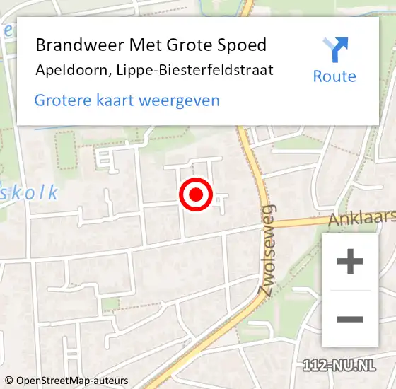 Locatie op kaart van de 112 melding: Brandweer Met Grote Spoed Naar Apeldoorn, Lippe-Biesterfeldstraat op 22 juli 2019 22:00