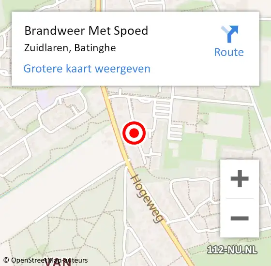 Locatie op kaart van de 112 melding: Brandweer Met Spoed Naar Zuidlaren, Batinghe op 22 juli 2019 22:50