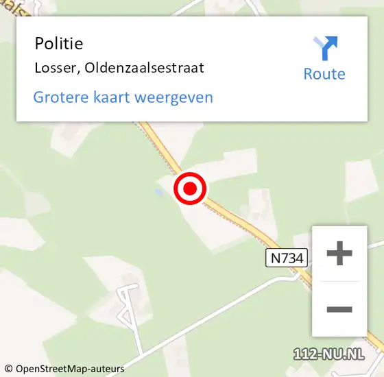 Locatie op kaart van de 112 melding: Politie Losser, Oldenzaalsestraat op 22 juli 2019 23:53