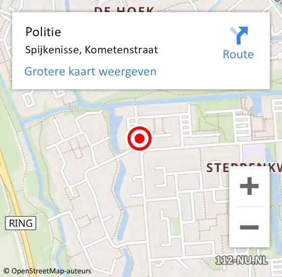 Locatie op kaart van de 112 melding: Politie Spijkenisse, Kometenstraat op 23 juli 2019 00:37