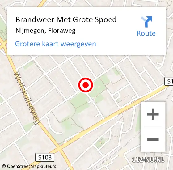 Locatie op kaart van de 112 melding: Brandweer Met Grote Spoed Naar Nijmegen, Floraweg op 23 juli 2019 01:51