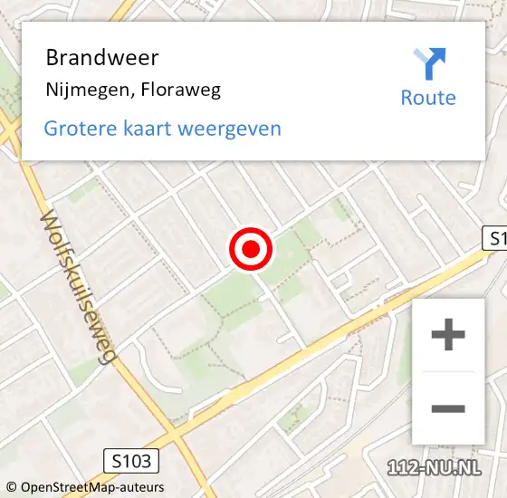 Locatie op kaart van de 112 melding: Brandweer Nijmegen, Floraweg op 23 juli 2019 02:32