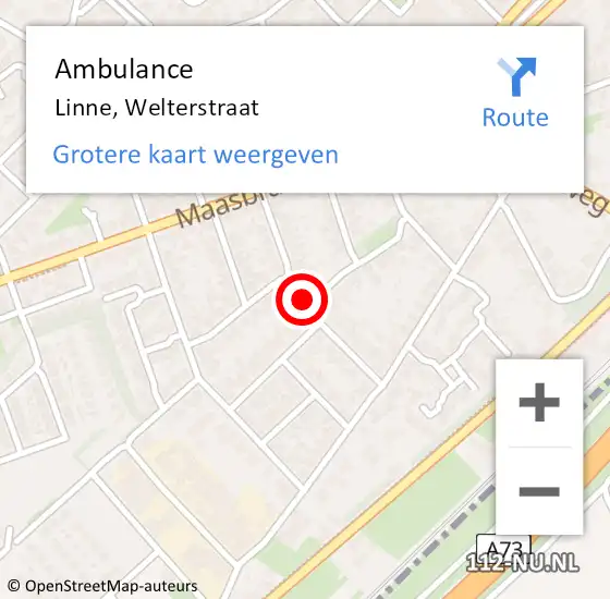Locatie op kaart van de 112 melding: Ambulance Linne, Welterstraat op 23 juli 2019 04:14
