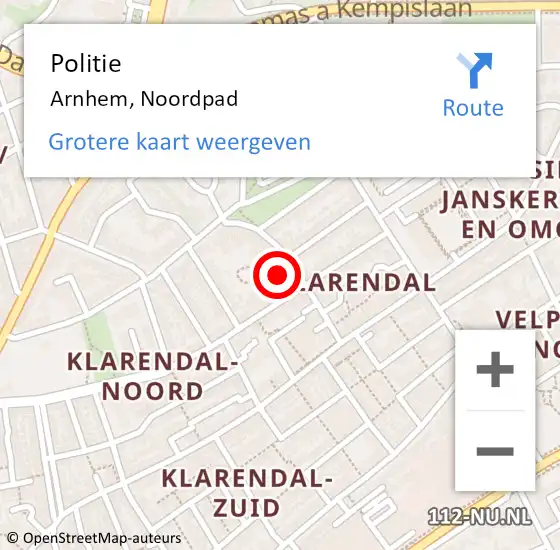 Locatie op kaart van de 112 melding: Politie Arnhem, Noordpad op 23 juli 2019 04:17