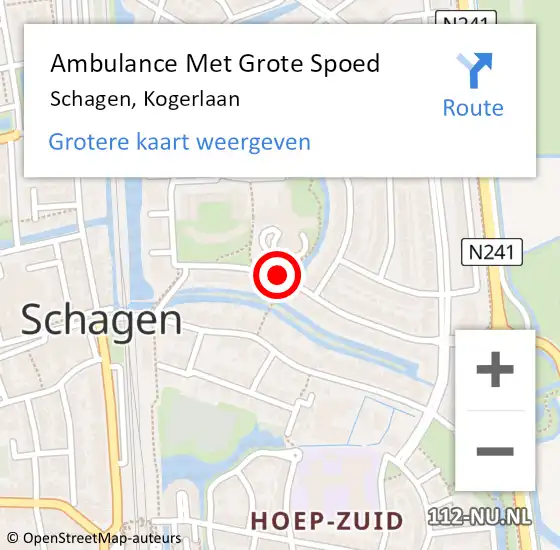 Locatie op kaart van de 112 melding: Ambulance Met Grote Spoed Naar Schagen, Kogerlaan op 23 juli 2019 04:48