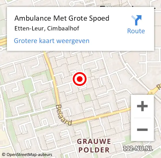 Locatie op kaart van de 112 melding: Ambulance Met Grote Spoed Naar Etten-Leur, Cimbaalhof op 23 juli 2019 04:57