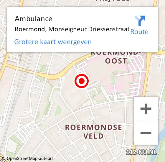 Locatie op kaart van de 112 melding: Ambulance Roermond, Monseigneur Driessenstraat op 23 juli 2019 05:02